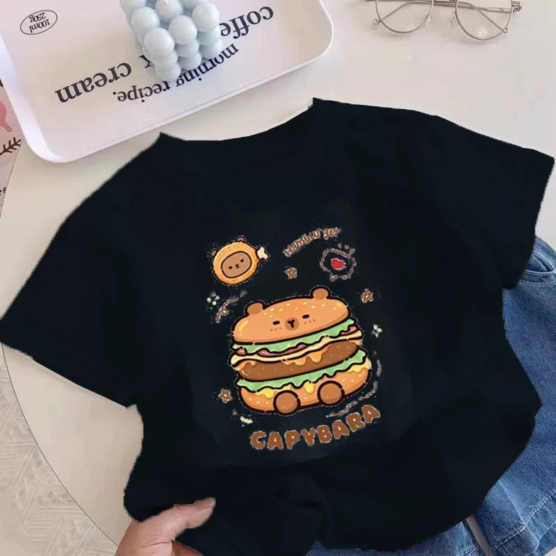 

Cute and Silly Capybara Capybara Clothes for Children, Short Sleeved T-shirts for Boys and Girls, Pure Cotton Tops for Summer