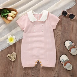 Baby Romper Knitted Newborn Toddler Clothes Fashion Solid 0-18M Overalls Playsuit Infant Girls Pink Jumpsuit Short Sleeve Summer