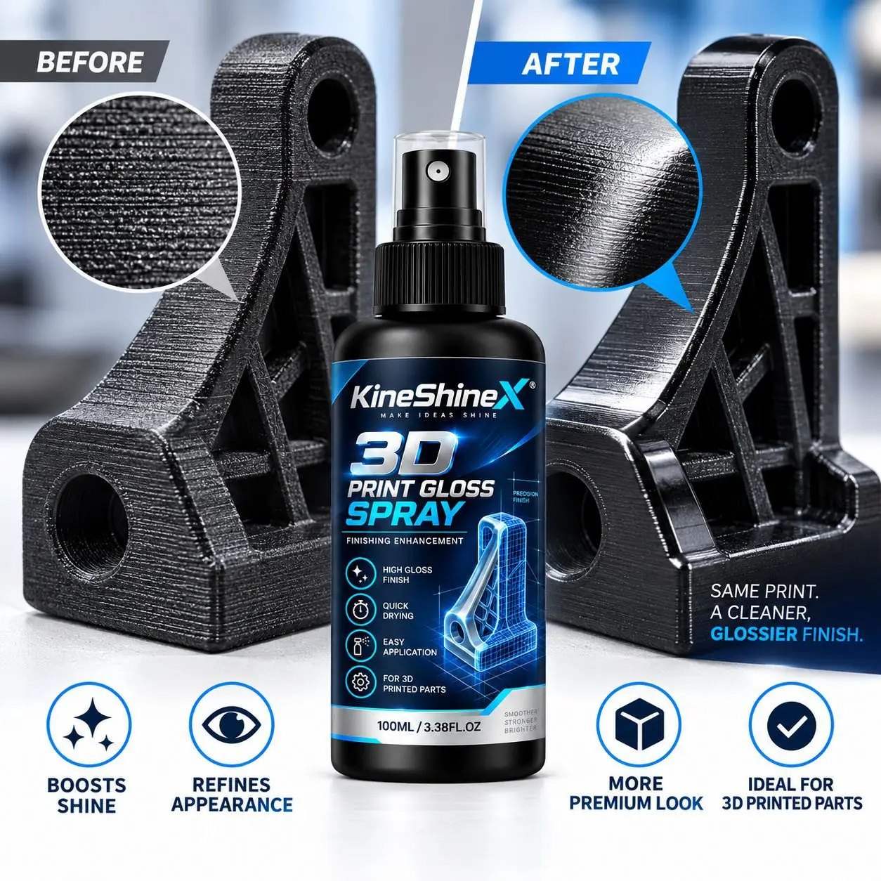 100ML 3D-Druck Glanzspray Polierpaste für PLA ABS PETG Harz, 60ml Schnelltrocknendes Hochglanz-Finish mit Mikrofasertuch – Detail 5