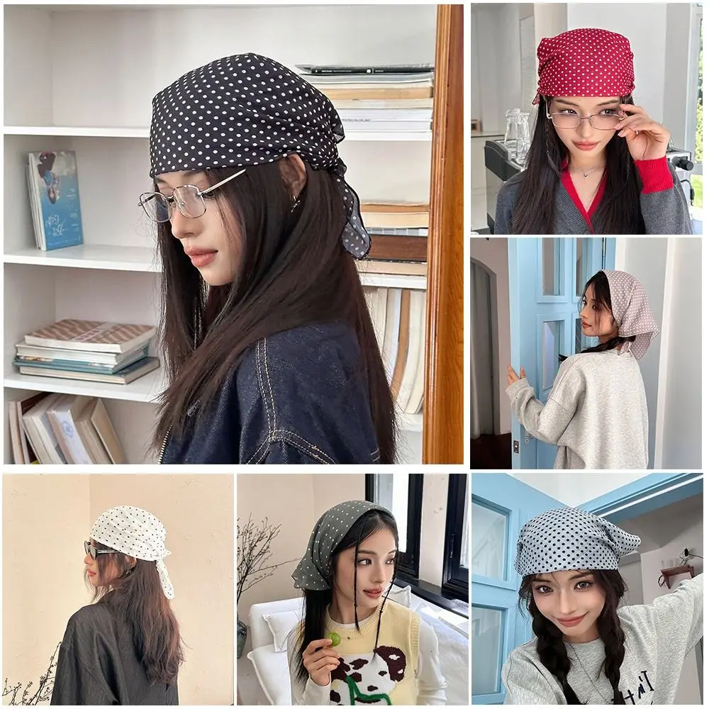 

Модный шарф для волос в горошек, квадратный имитация шелка, уютный платок, тонкая талия, занавеска для волос, резинка для волос