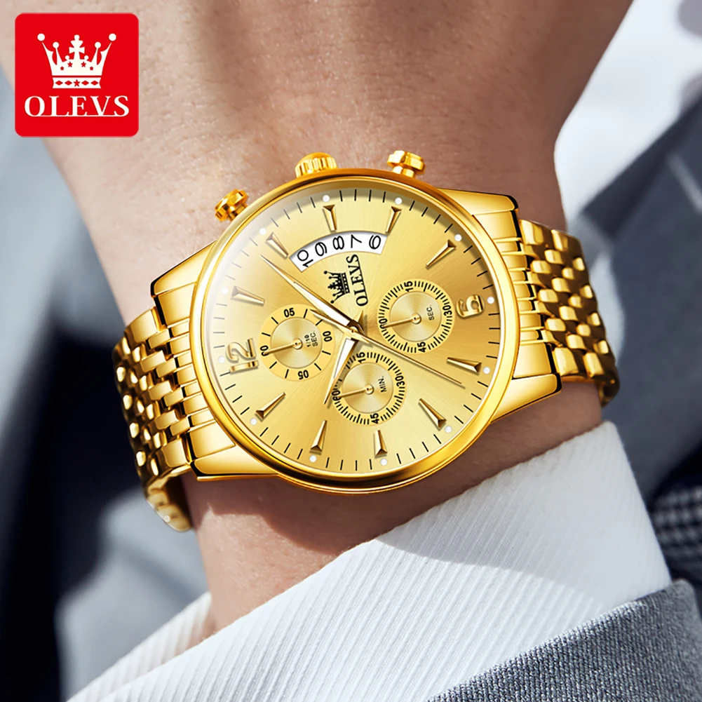 ساعة أوليف كوارتز للرجال ، فولاذ مقاوم للصدأ ، مقاوم للماء ، مضيء ، كلاسيكي ، فاخر ، ذهبي ، علامة تجارية مميزة ، رمز توقيت ،