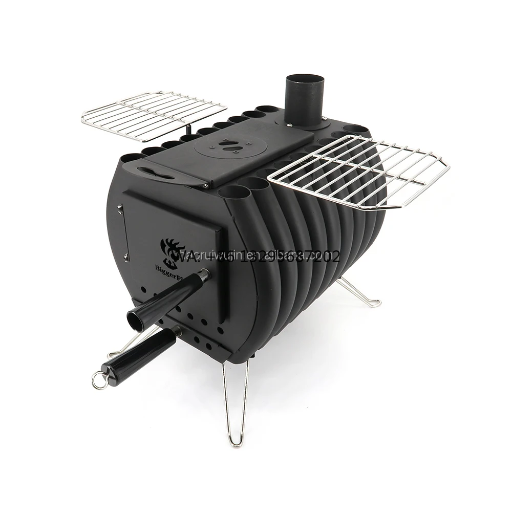 

Портативная уличная дровяная печь из углеродистой стали с дымоходными трубами, обогреватель для патио для отопления и приготовления пищи