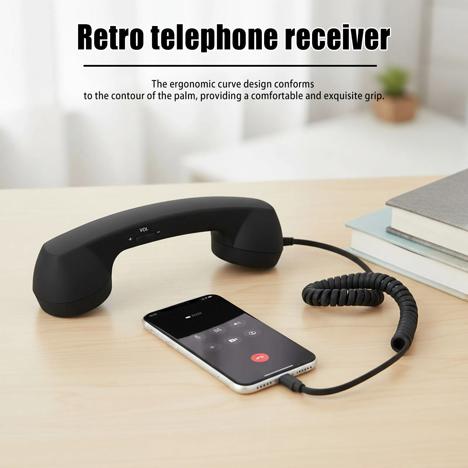Retro Phone Handset Type-C Landline Handle Receiver Ergonomics Portable Vintage Phone Headset for Cell Mobile Video Conferences