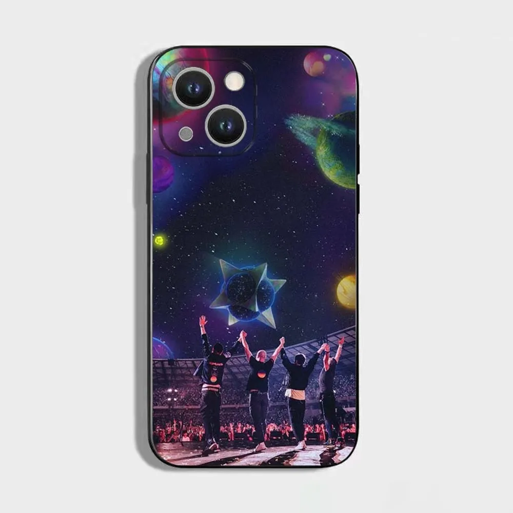 Moon Music Coldplay Band Phone Case For iPhone 16,15,14,13,12,11 Plus,Pro Max,XS,X,XR,SE,Mini,8,7,Soft Silicone Black Cover