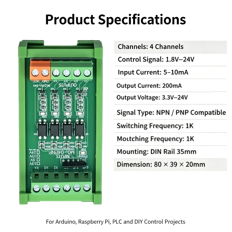 1pcs/lot MCU PLC 4-channel optocoupler voltage signal isolation board npn to pnp signal converter