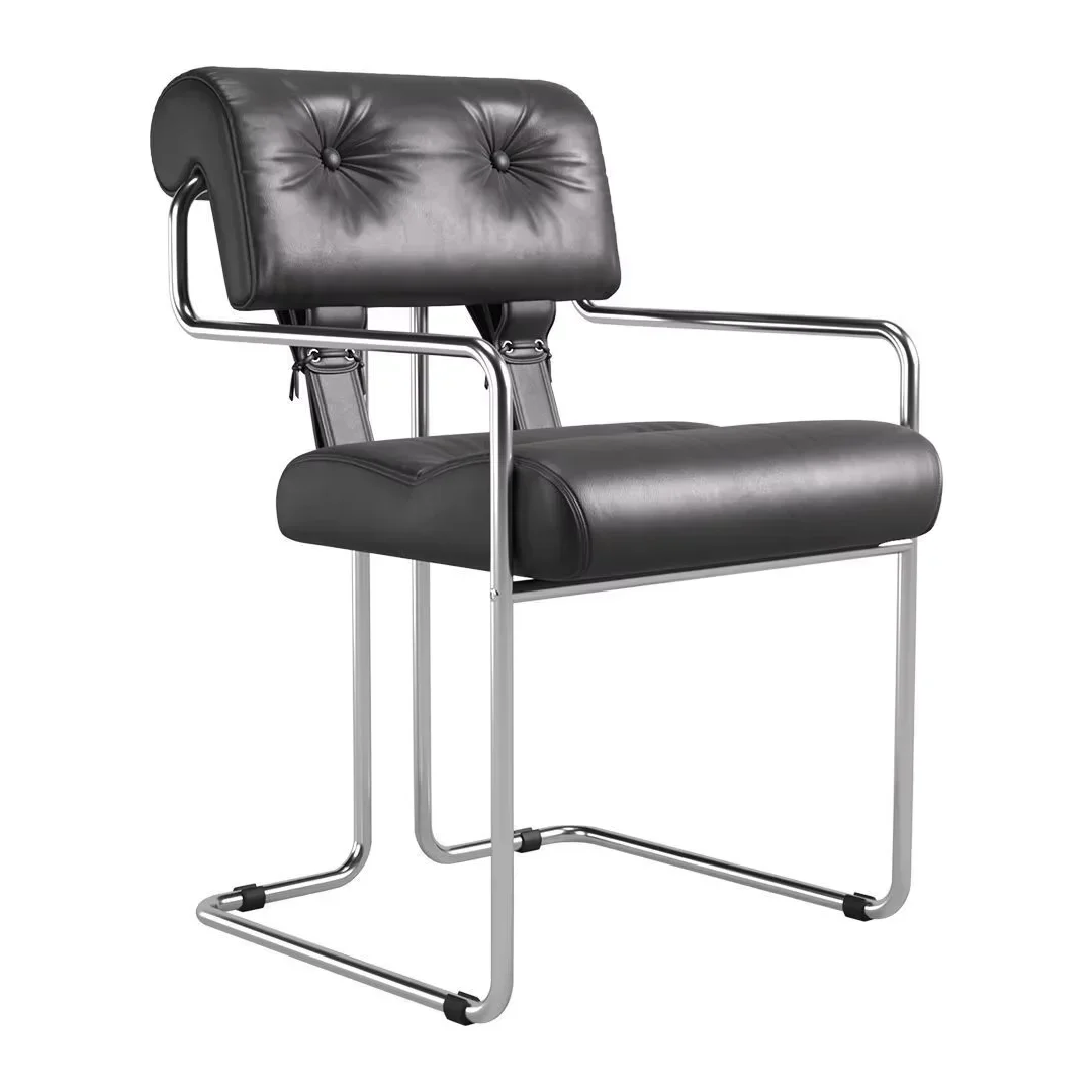 High Quality Nordic leather arm leisure chair stainless steel frame leather Customized dinning chair Home Furniture