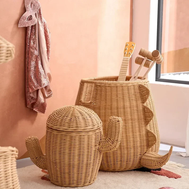 Hand-woven Dinosaur Shape Storage Basket Multi-functional Dirty Clothes Basket Large Capacity Living Room Basket Children's Toys