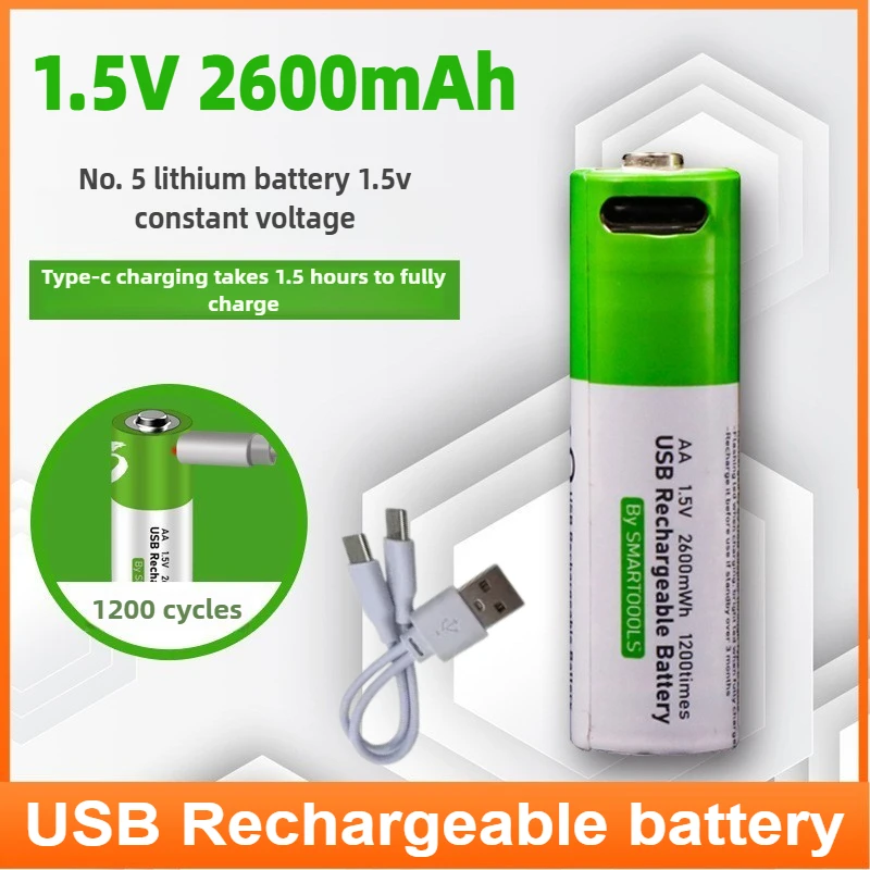 4-16PCS 1.5V 2600mWh USB Rechargeable Battery for Remote Control,Mouse, Small Fan,Electric Toys Type-C Cable