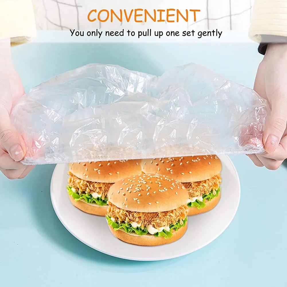 100 pezzi di copertura per alimenti usa e getta involucro di plastica coperchi elastici per alimenti per ciotole di frutta tazze Caps Storage Kitchen Fresh Keeping Saver Bag