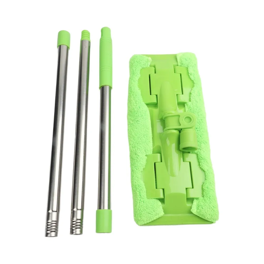 Green Flat Mop With Clip On Dust Push Cotton Thread Stainless Steel Rod Flat Cleaner Adjustable Handle Floor Mops
