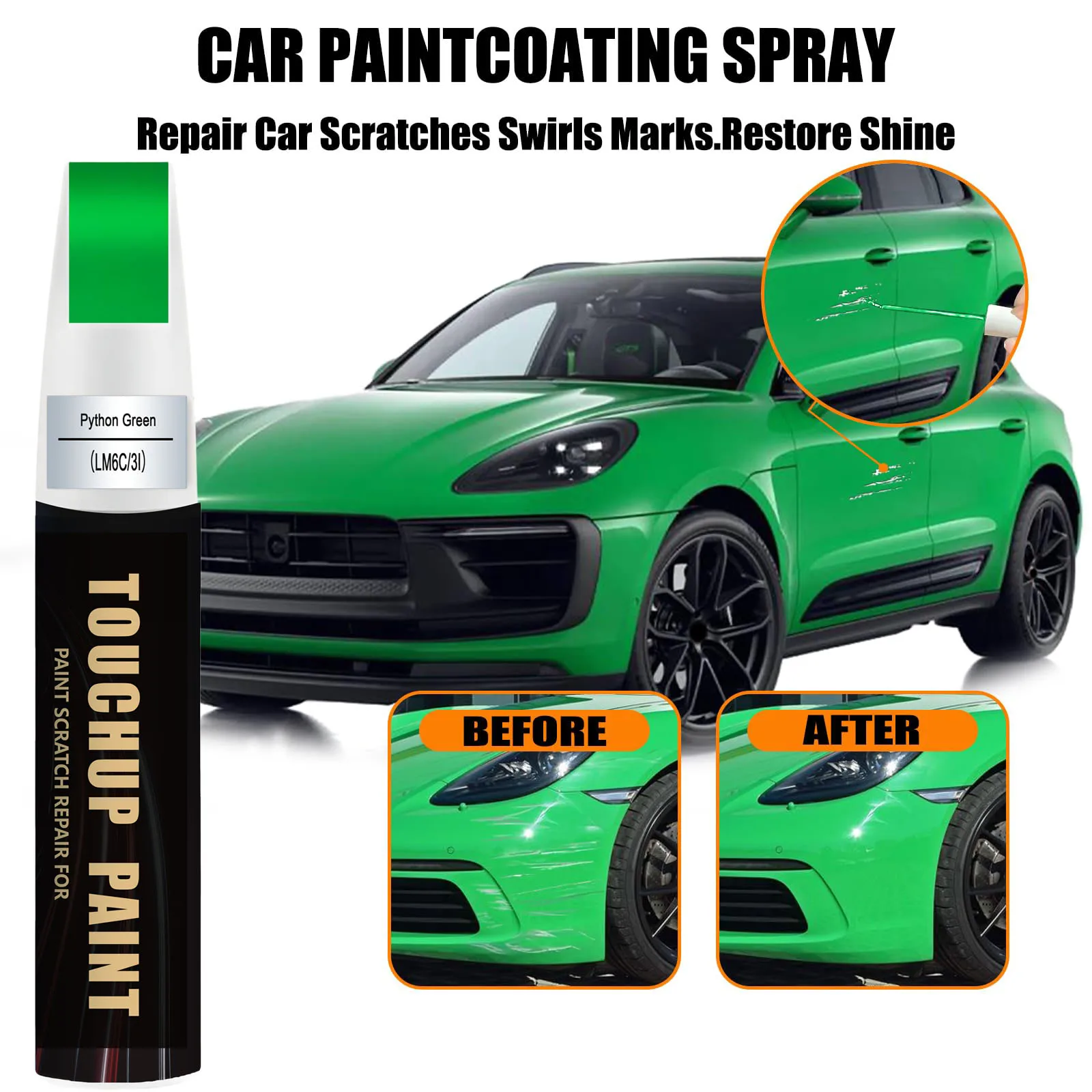 Car Touch up Paint(LM6C/3I Python Green) Compatible with Porsche, Car Paint Pen Scratch Repair Two-In-One Touch Up Paint