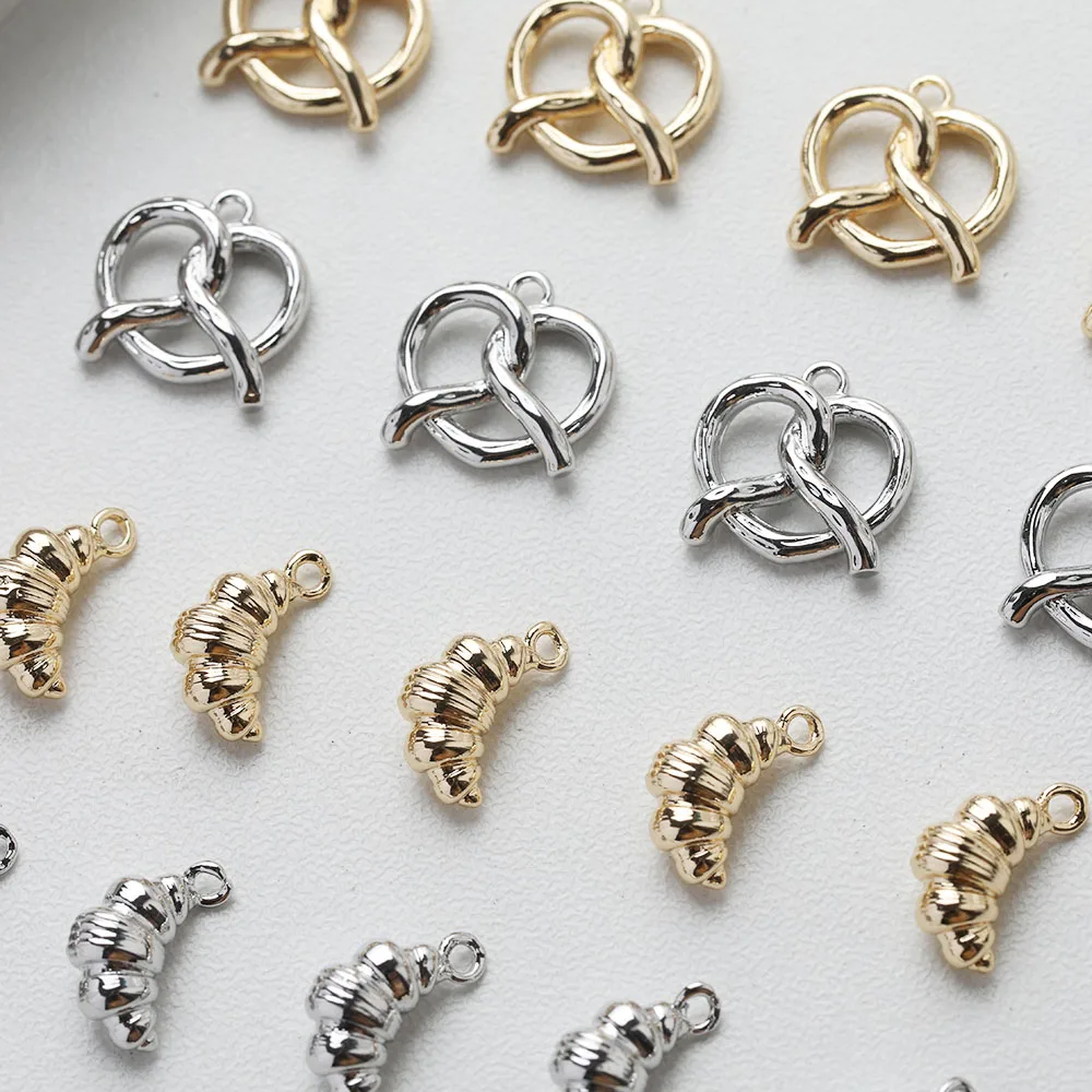4PCS Heart Croissant Shaped 14K Gold Plated Brass Pendant Handmade Material Accessories Jewelry DIY Making Supplies