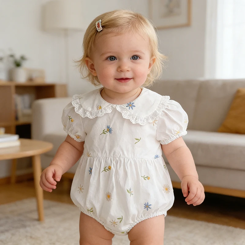 2026 Summer New Baby Clothes 0-24M Girls Baby Romper Clothes Korean Version Sweet Embroidered Short Sleeved Romper