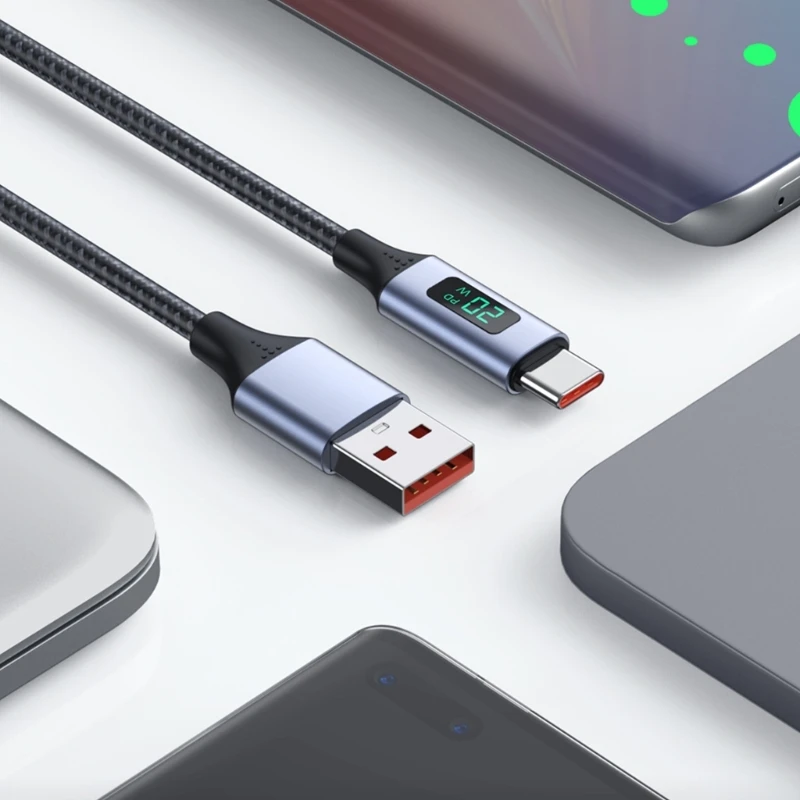 كابل USB C ، 3.0A PD 20 واط LCD عرض الطاقة نوع-C شحن سريع 480Mbps سلك البيانات