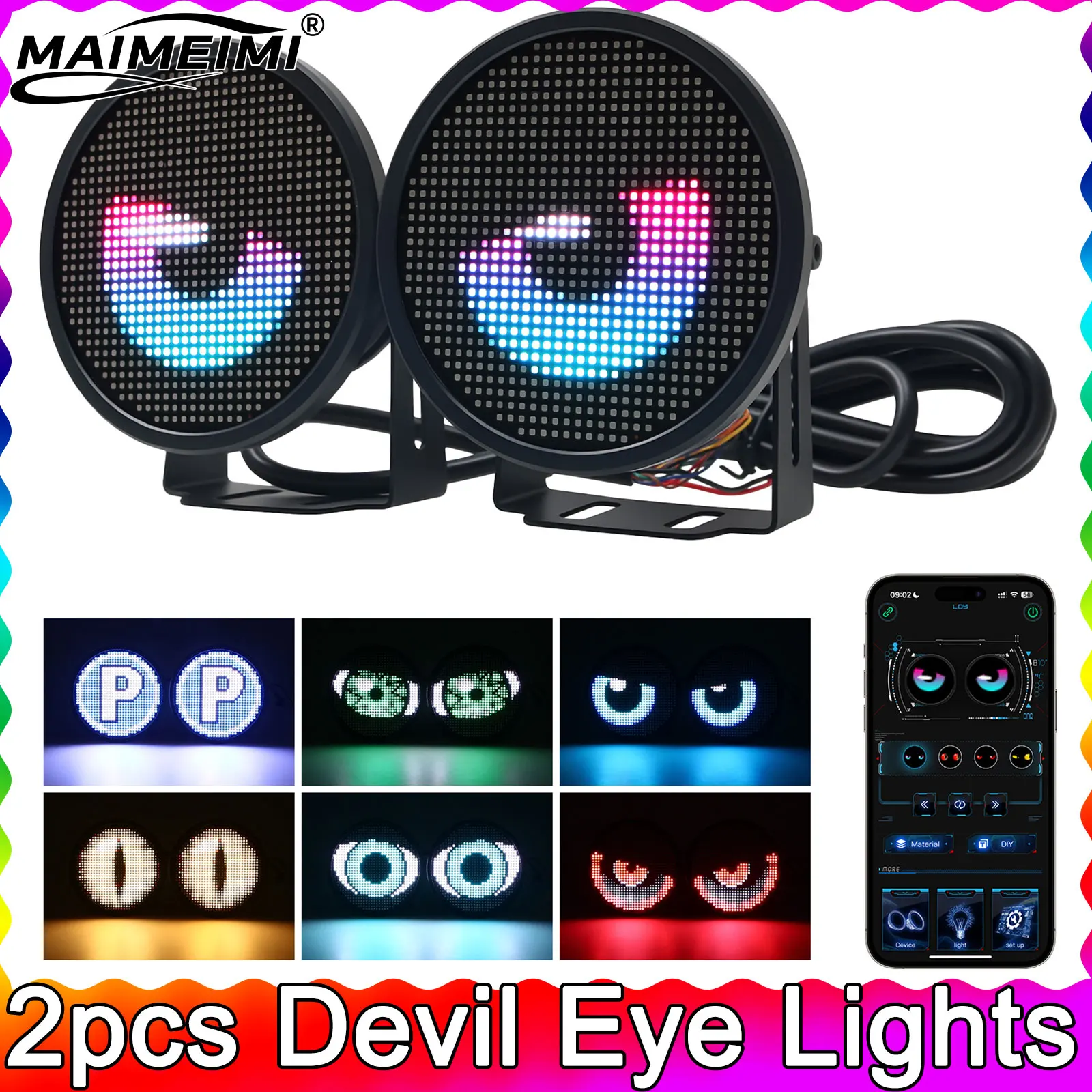

2 шт. фонари Devil Eye 3-дюймовый светодиодный экран приложения Blink Angel Eyes Противотуманные фары DIY Мультимедийный плеер Динамические фонари для глаз Автомобильные фары