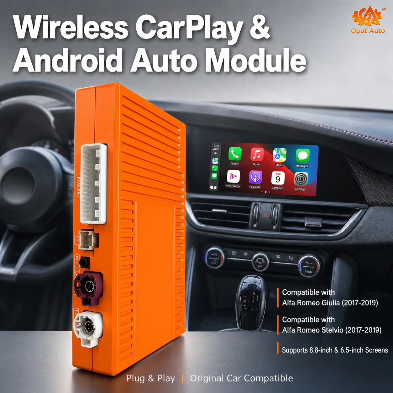 

Wireless CarPlay Android Auto Module For Alfa Romeo Giulia Stelvio 2017-2019 8.8/6.5 Inch Screen Mirror Link GPS Rear View Cam