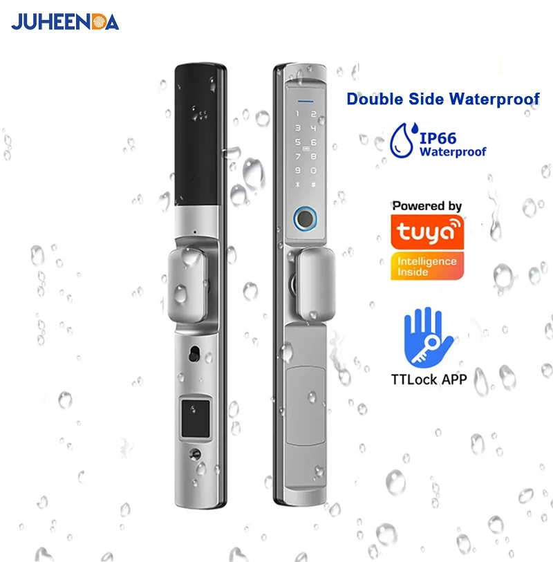 Double Waterproof IP66 Tuya Wifi Fingerprint Aluminum Door Lock TTlock APP Card Code Outdoor Electronic Smart Sliding Door Lock