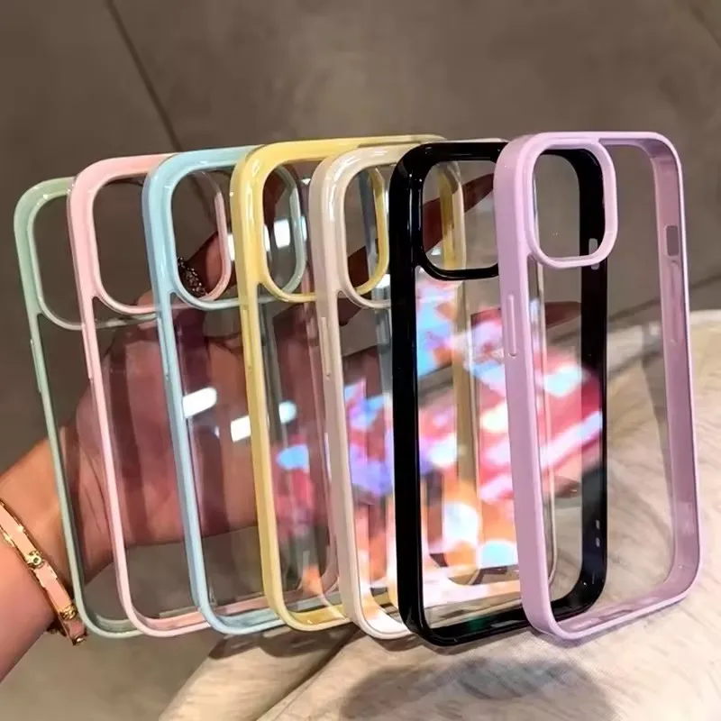 Funda de lujo transparente en colores candy para iPhone 17 16 15 14 13 12 11 Pro Max Plus 16E con borde antigolpes 2