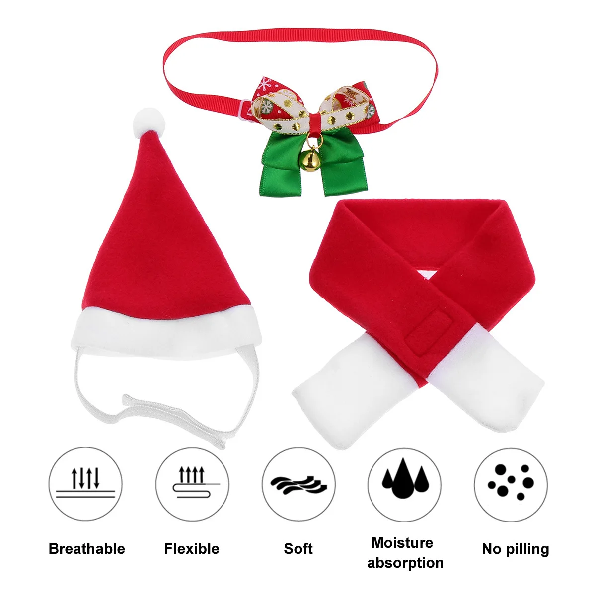 

3pcs Dog Christmas Costume Red White Pet Hat Adjustable Strap Xmas Scarf For Medium Large Dogs Holiday Pet Collar Decor