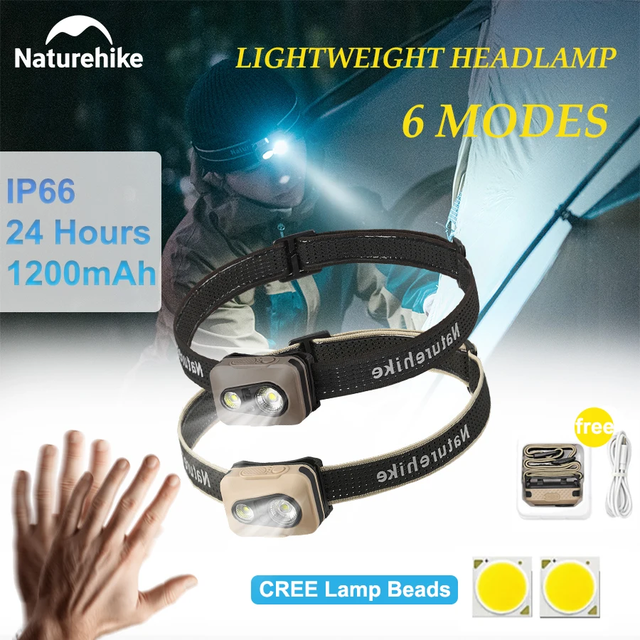 

Naturehike LED Headlamp Induction Head Lamp Outdoor Camping Fishing Portable USB Rechageable IP66 Dust and Water 24h Endurance