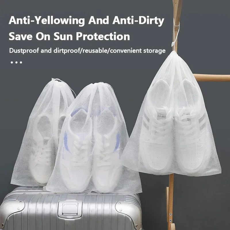 Portable Shoe Dust Covers Non-Woven Dustproof Drawstring Clear Storage Bag Anti-yellow White Dustproof Shoe Cover