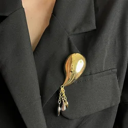 Metal Smooth Streamlined Small Water Drop Tassel Pendant Broochs for Women Girls Suit Pins Accessory Vintage Jewelry Gifts