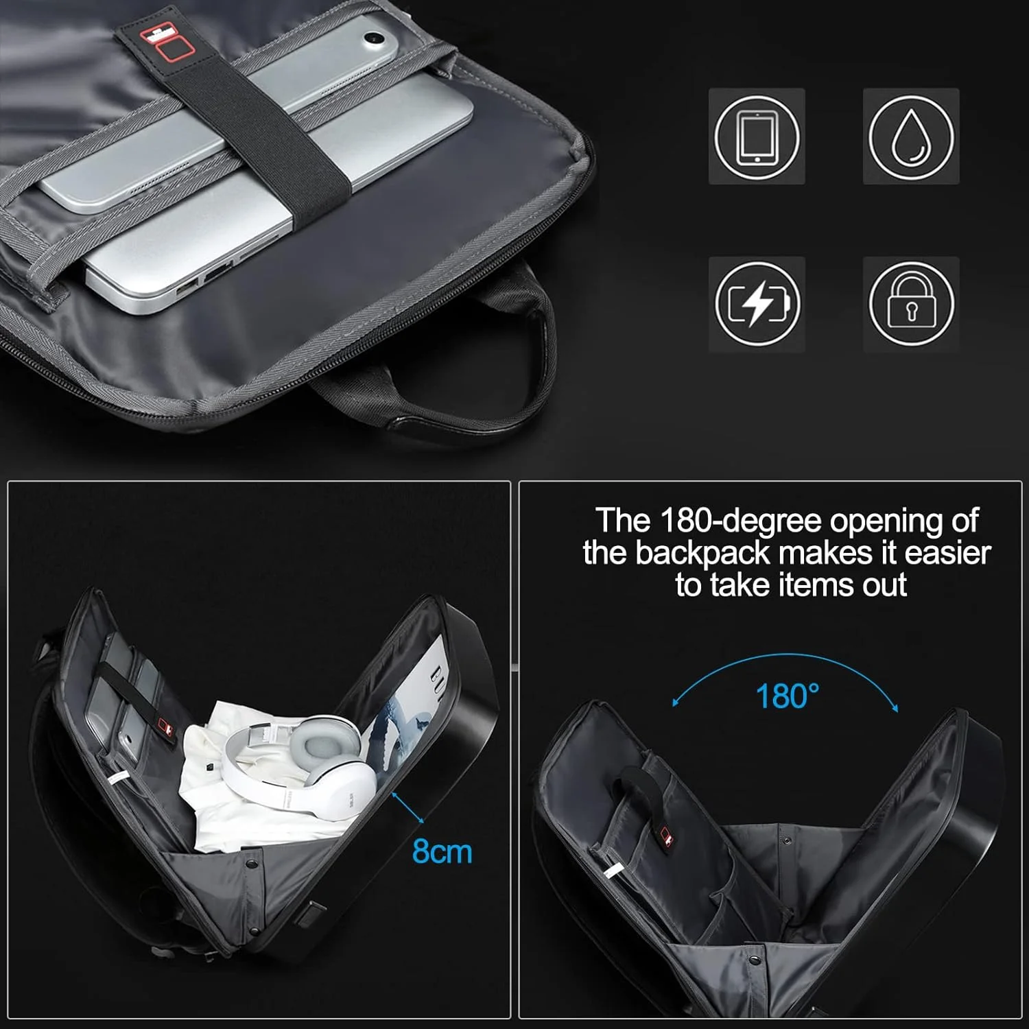 JUMO CYLY Anti-Theft Hard Shell Laptop Backpack USB Waterproof Travel Bag 17 Inch Lock Slim Gaming Computer