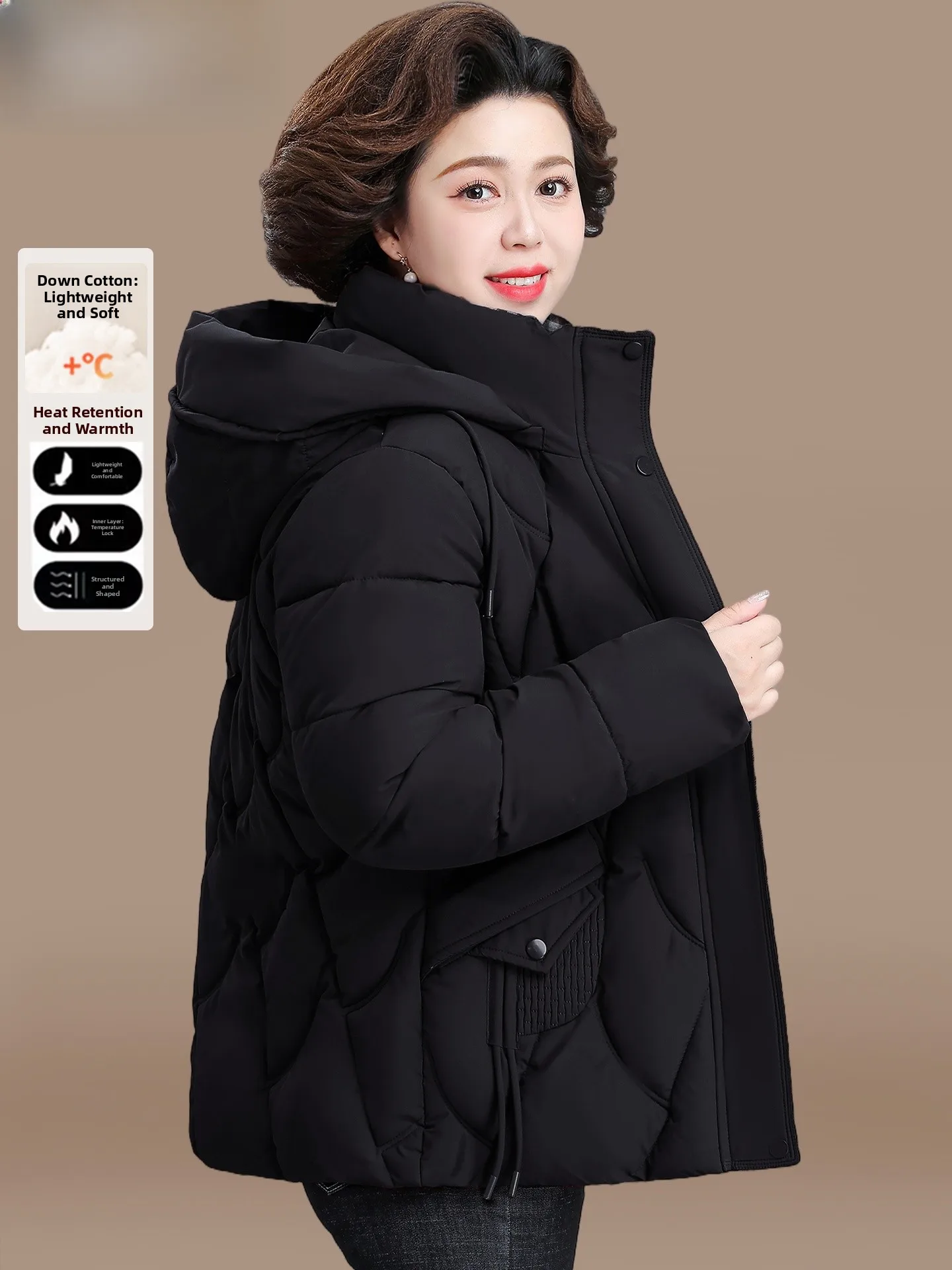 

Модная демисезонная куртка для женщин среднего возраста: теплая, ветрозащитная, на молнии, с хлопковым наполнителем