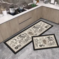 VIKAMA 1/2PCS Vintage Printed Crystal Velvet Floor Mat Strip Kitchen Rug Balcony Corridor Floor Mat Home Decor Entrance Door Mat