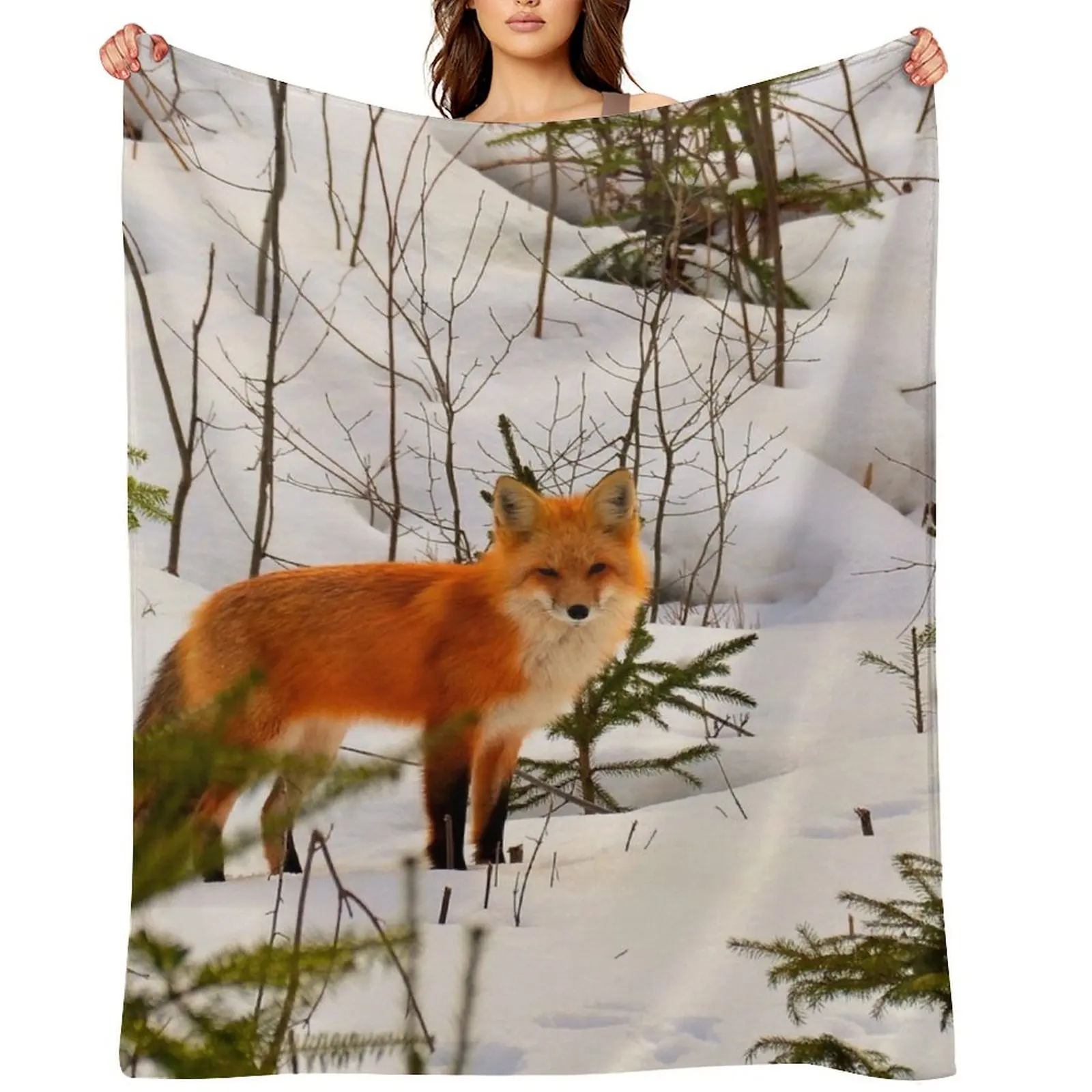 

Winter Fox Throw Blanket Soft Plaid Shaggy for babies blankets and throws Blankets