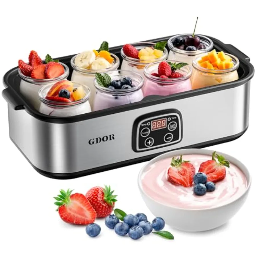 

GDOR Yogurt Maker Machine with Temperature Control 48H Timer Digital Greek Yogurt Machine with 8×6oz BPA-Free Glass Jars Stainl