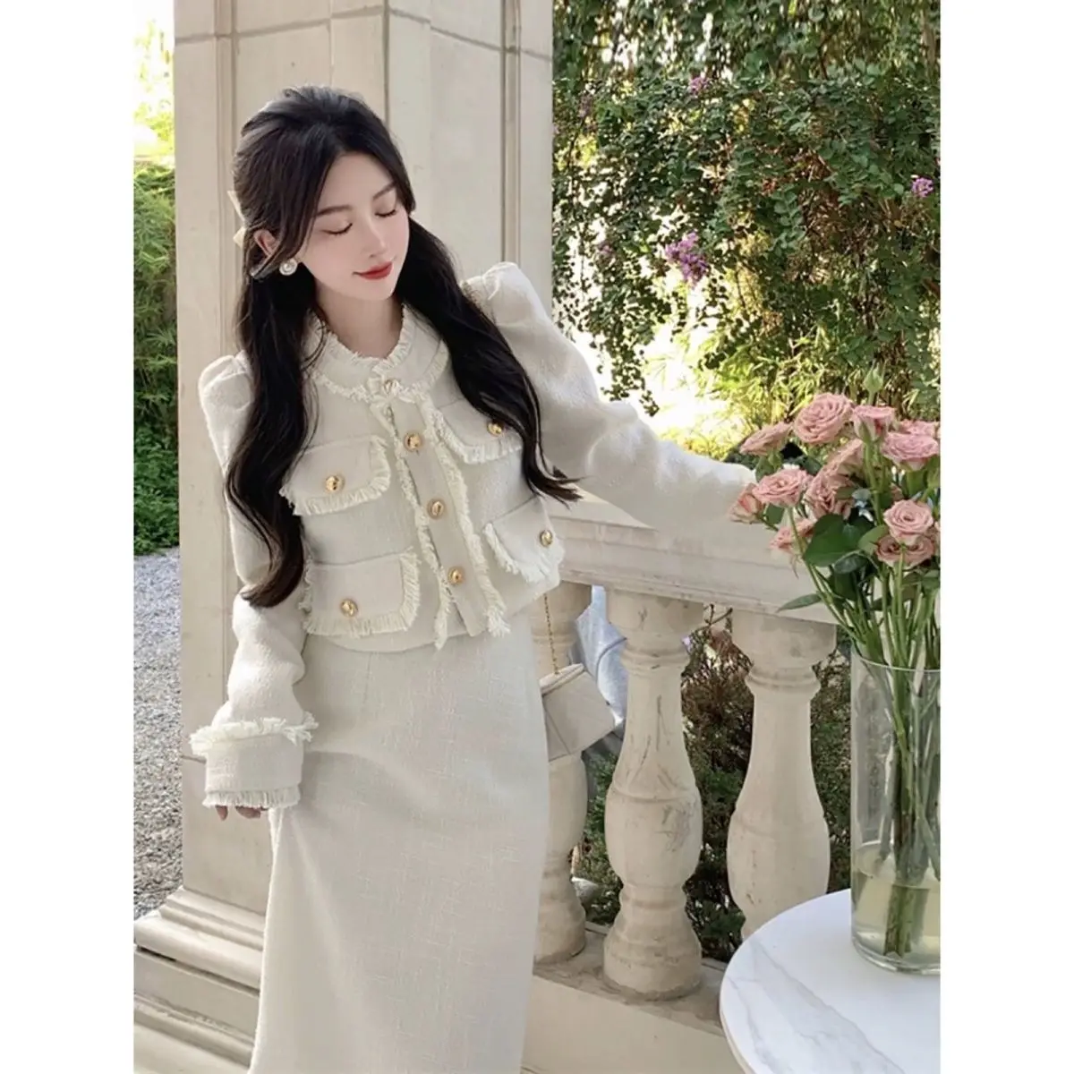 UNXX Autumn French-style Chic Short Jacket + Half-skirt Two-Piece Set Elegant Dress  for Women with A Long Skirt High Quality