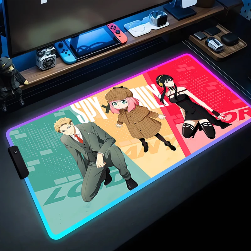 RGB Mouse Pad S-SPY×FAMILYs A-Anya Forger Laptop Mat Gaming Mousepad Backlit Keyboard Gamer Table Pads Home Decor Mousepad