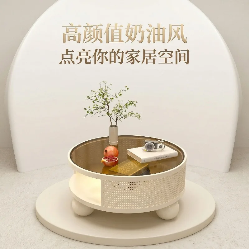 Cream wind round bay window table, simple and modern new light luxury bay window table, balcony, round small coffee table home