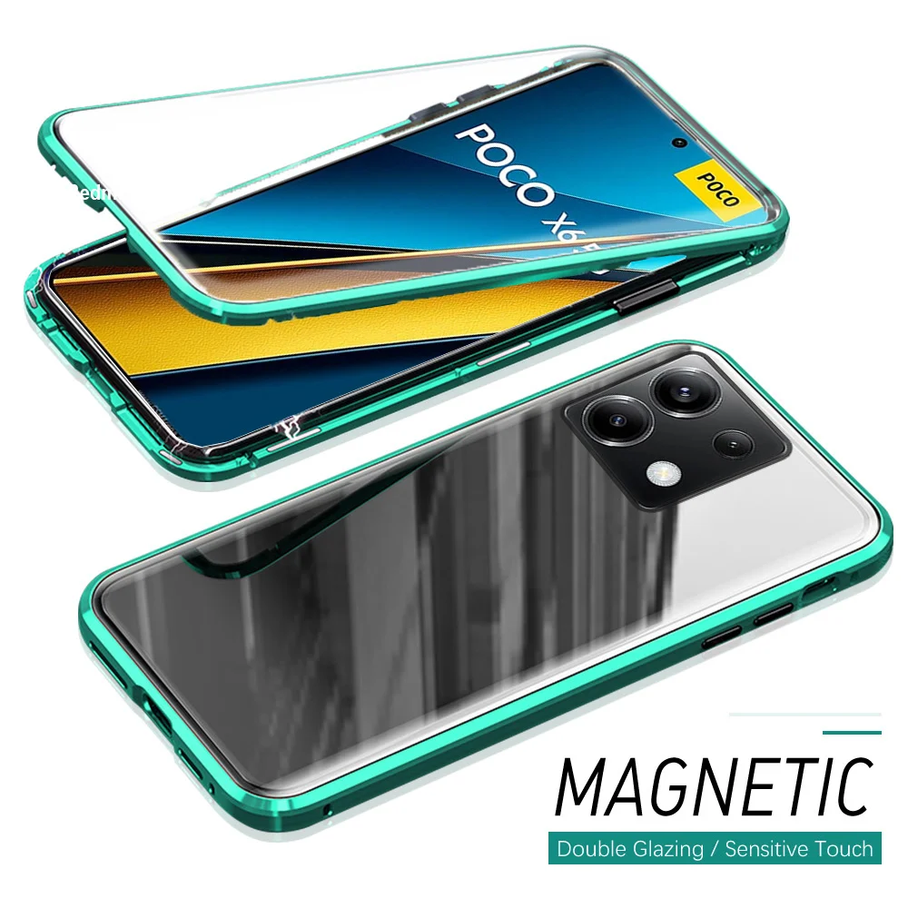 Magnetic Double Sided Tempered Glass Protection Phone Case For Xiaomi Poco X6 Poko poxo x 6 6x pocox6 Protect Shockproof Shell