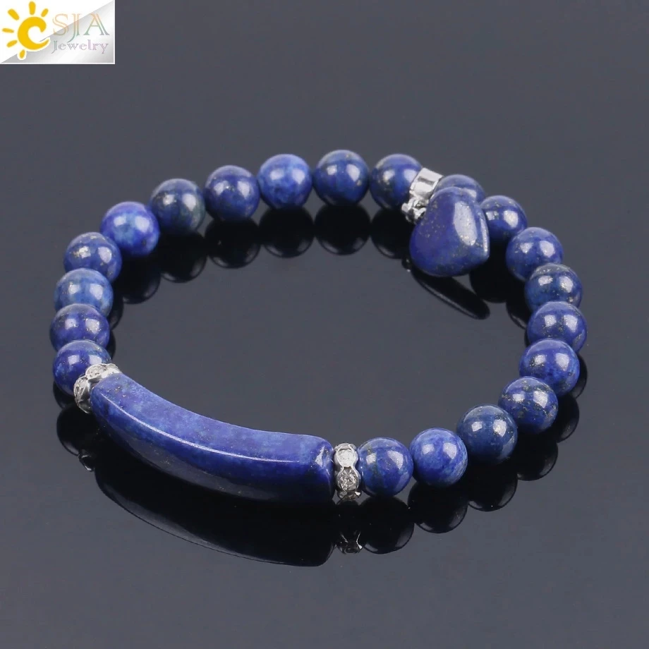 CSJA Lapis Lazuli Bracelet Men Chakra Natural Stone Bracelets 8mm Blue Stone Beads Women Bangles Handmade Summer Pulsera F106