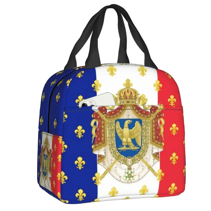 Royal Standard Napoleon France Flag Portable Lunch Boxes for French Empire Coat Of Arms Thermal Cooler Food Lunch Bag School