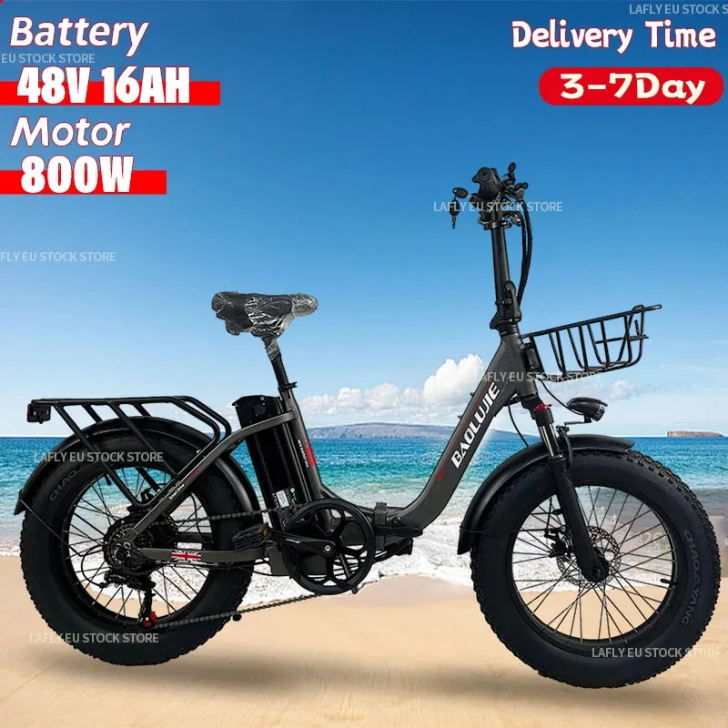 2024 NEW 800W Aluminum Folding Electrci Bicycle 20*4.0 Inch Fat Tire Beach Snow Ebike 48V 16AH Lithium Battery Electric Bicycle