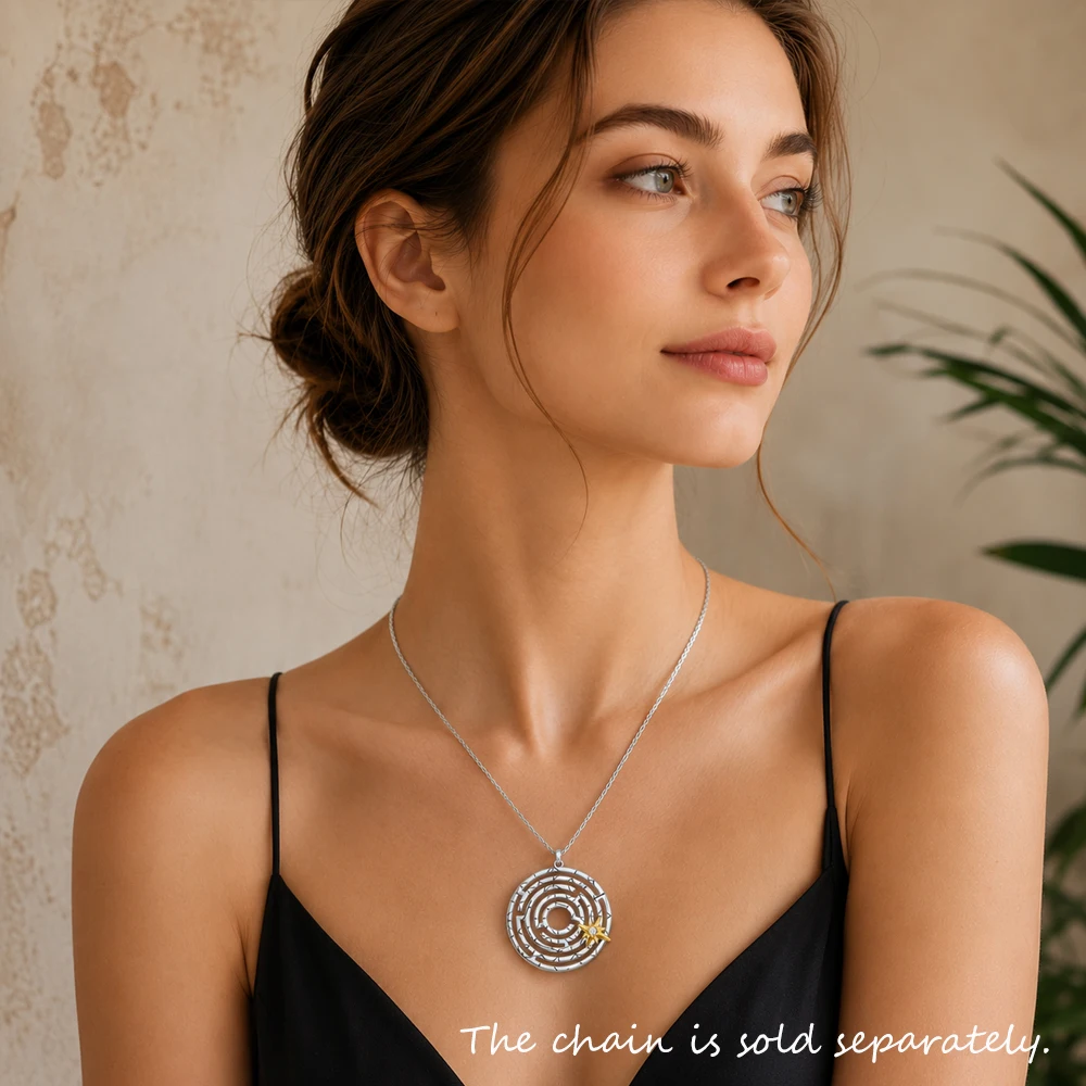 Anhänger Labyrinth Mit Goldenen Beweglichen Stern Glück Feine Schmuck Europa Zubehör 925 Sterling Silber Geschenk Für Frau – Detail 1
