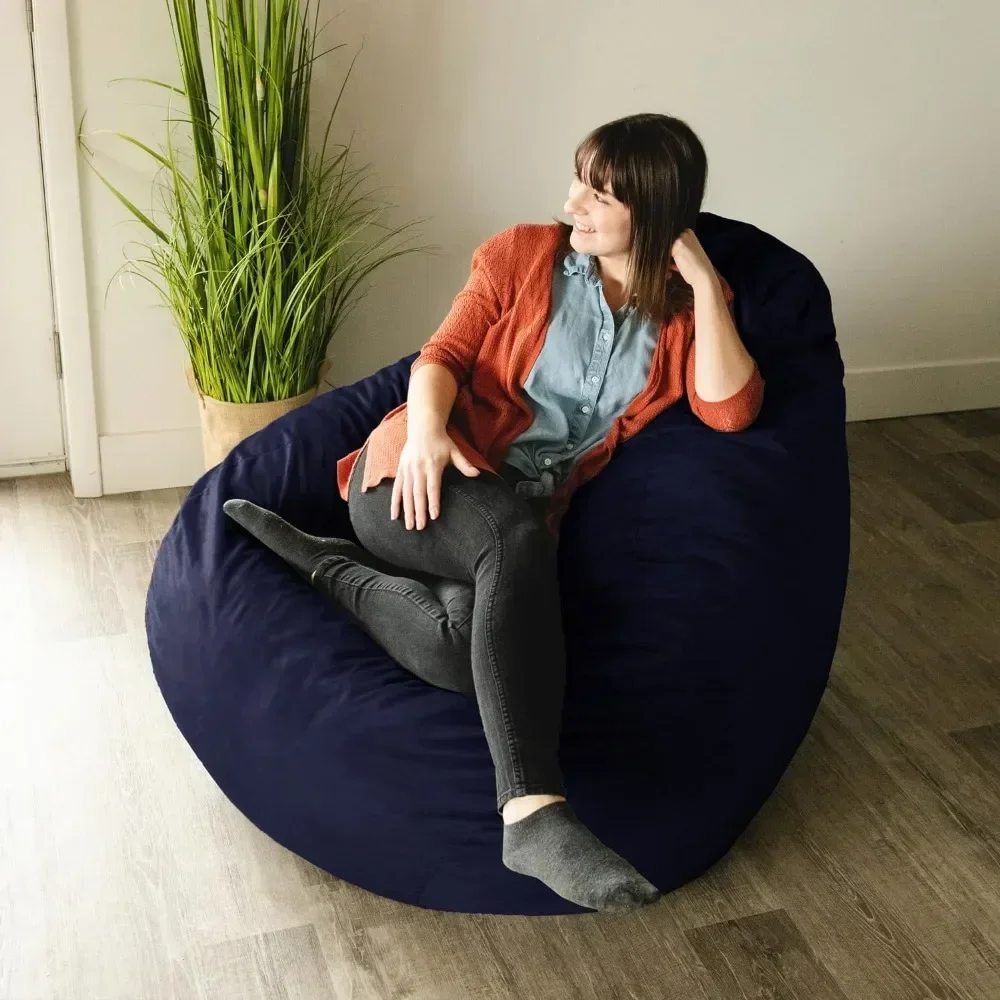 Beanbag sofa, foam filled teardrop beanbag chair, with detachable cover, navy plush, soft polyester, 4 feet