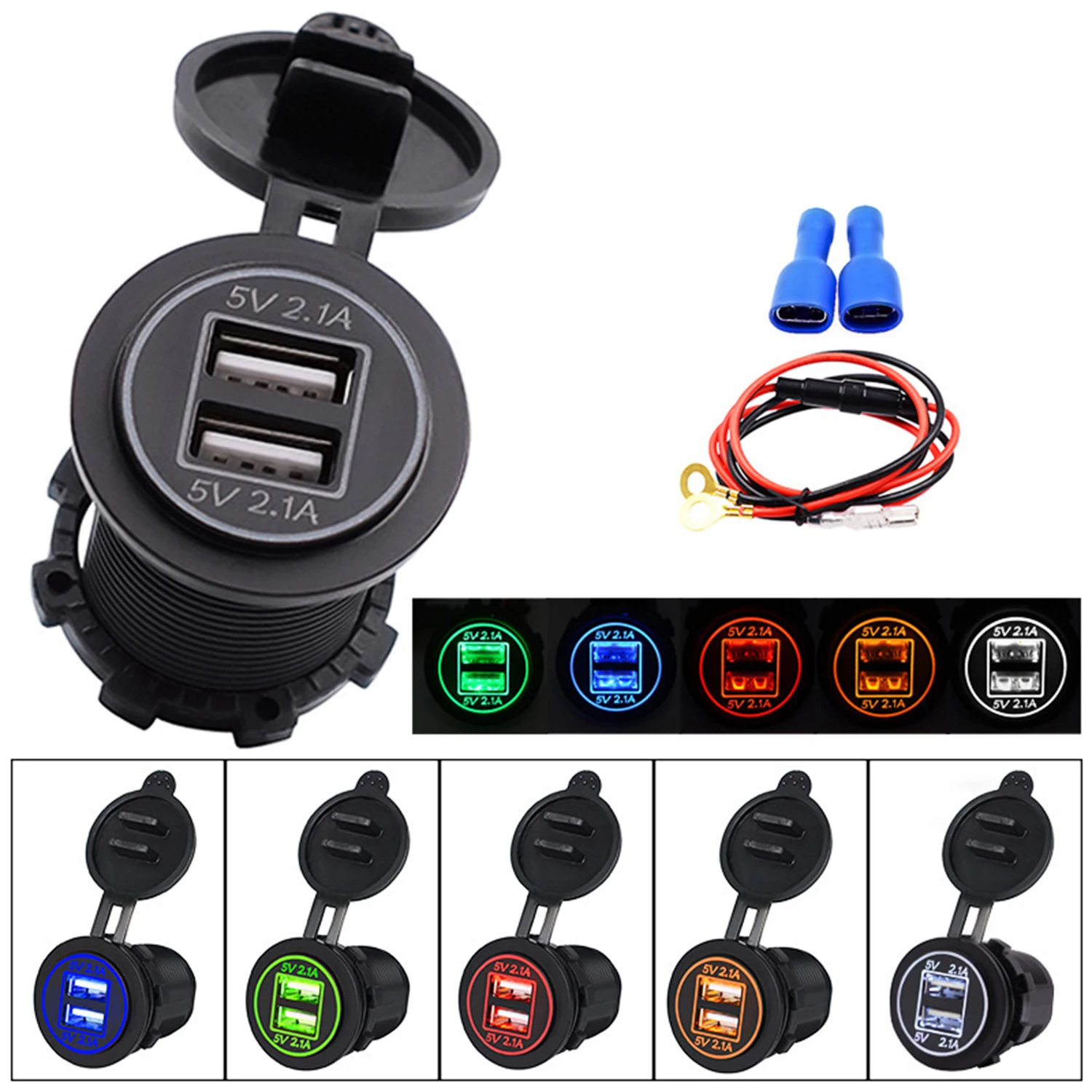 

4.2A 22W IP66 Car Dual USB Charger Socket Universal 12V-32V Motorcycle Car Truck VAN ATV Boat Waterproof For Phone Tablet ZH-526