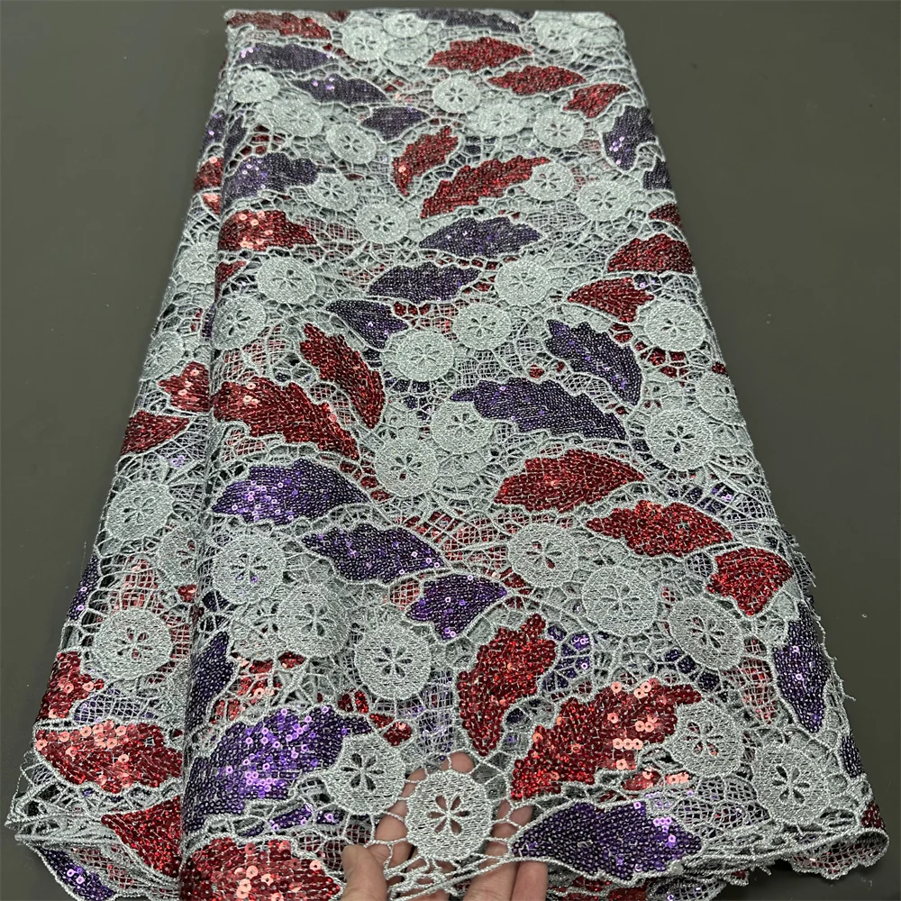 African Luxury Beaded Tulle Lace Fabric 2024 Nigerian Handmade Heavy Sequins Lace Fabric Fro Bridal Wedding Dress Party Sewing