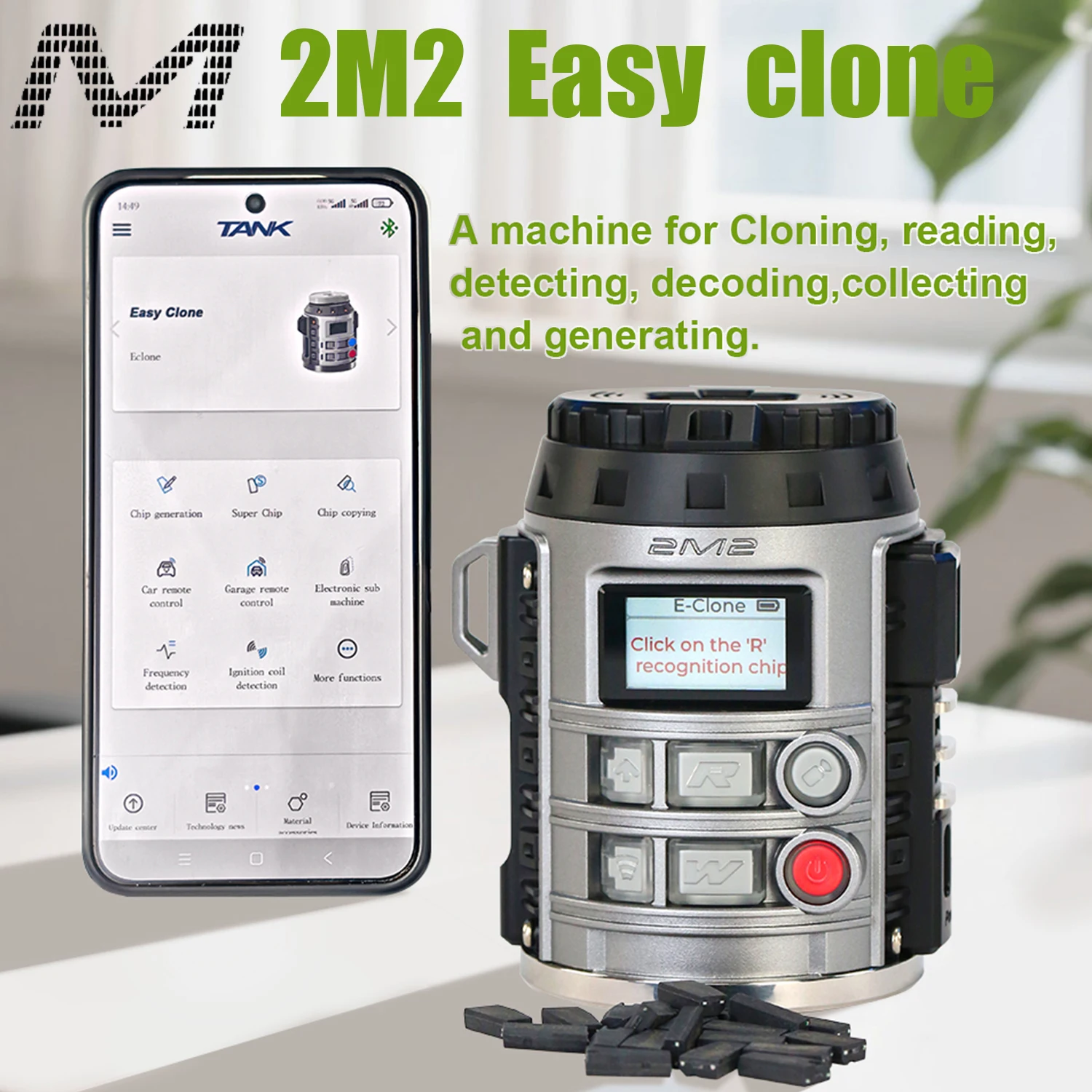 

2M2 TANK Easy Clone Супертранспондер может клон чипа поколения Superchip Копирование ID46 ID4D ID8A ID47 ID5C ID8E