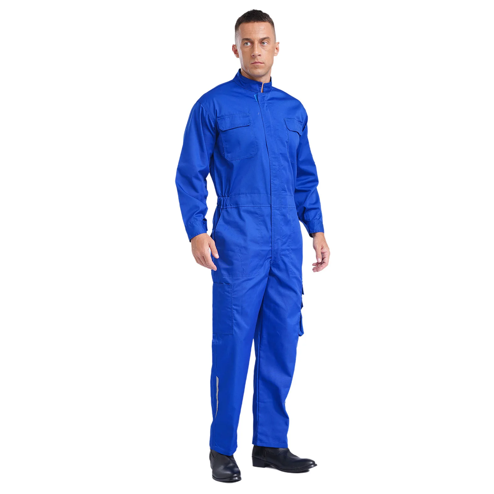 Mens Wear Resistant Work Coveralls Stand Collar Long Sleeve Multiple Pockets Long Pants Jumpsuit Work Uniforms Overalls Workwear