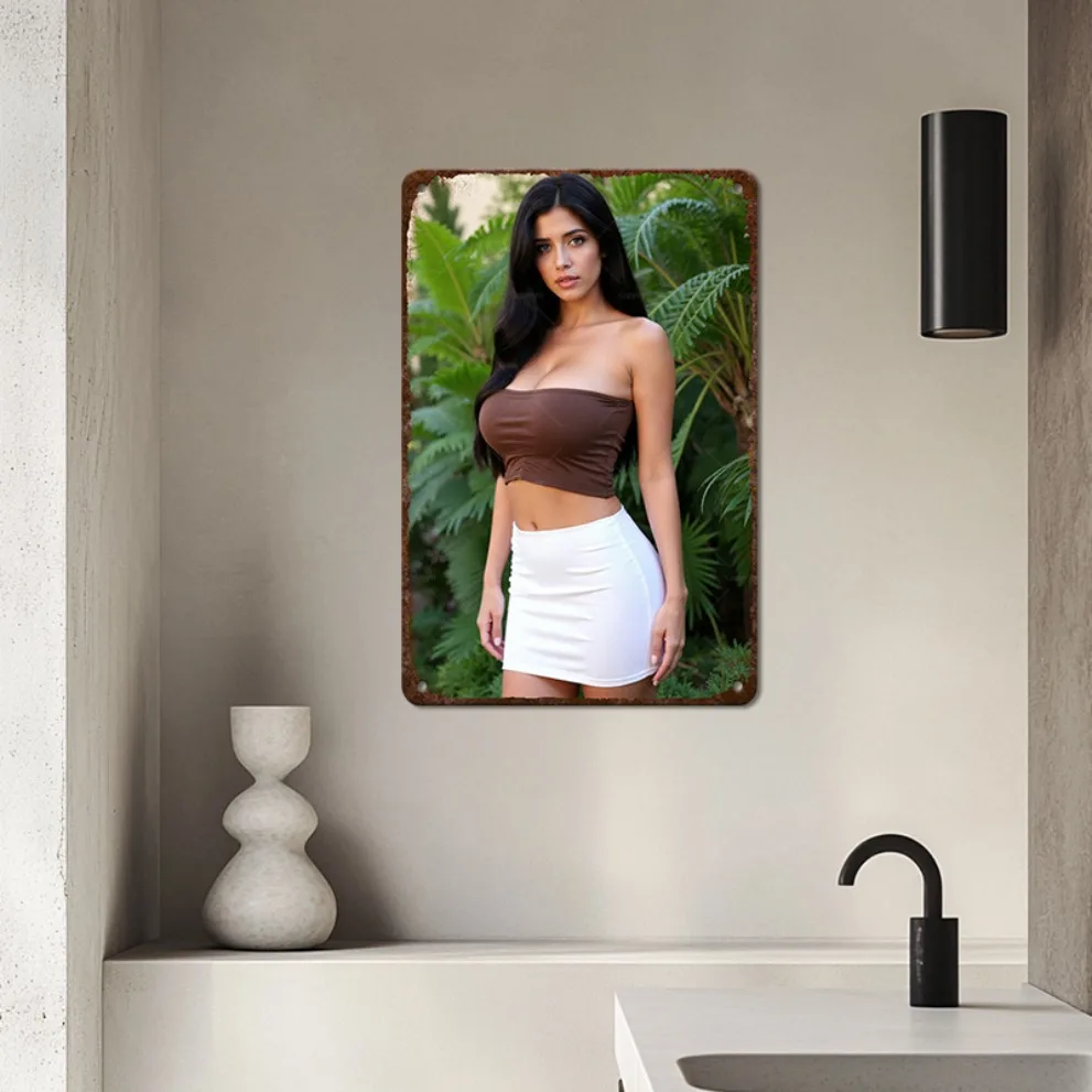 Vintage Tin Sign 8x12 Inch Retro Sexy Bikini Model Metal Poster, Waterproof Pre-Drilled for Home Bar Gym Man Cave Decor Gift