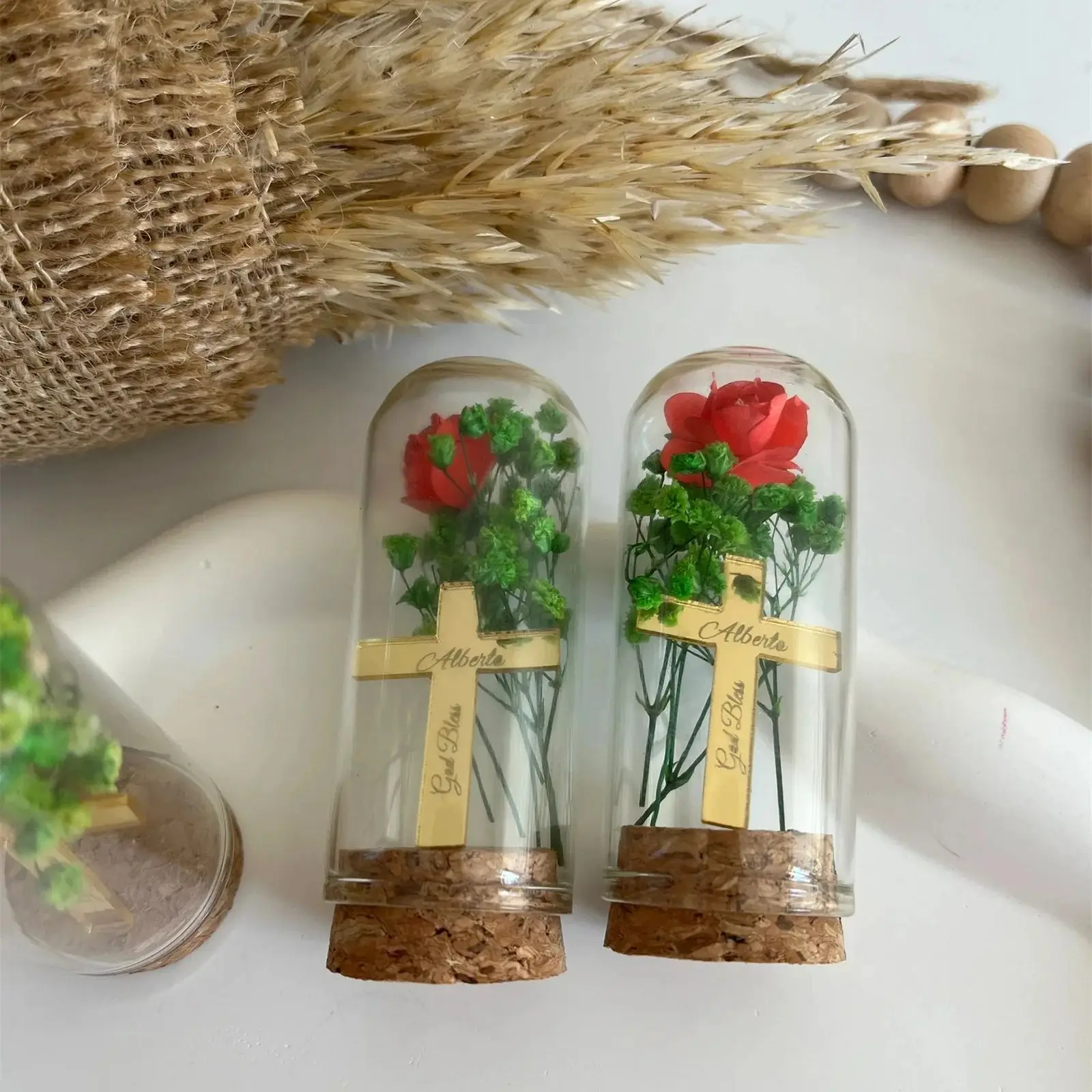 Etiquetas de bautizo personalizadas, regalo de bautismo personalizado, imán de recuerdo de bautismo hecho a mano, Mi Bautizo, recuerdo de comunión de Holly, cúpula de rosa