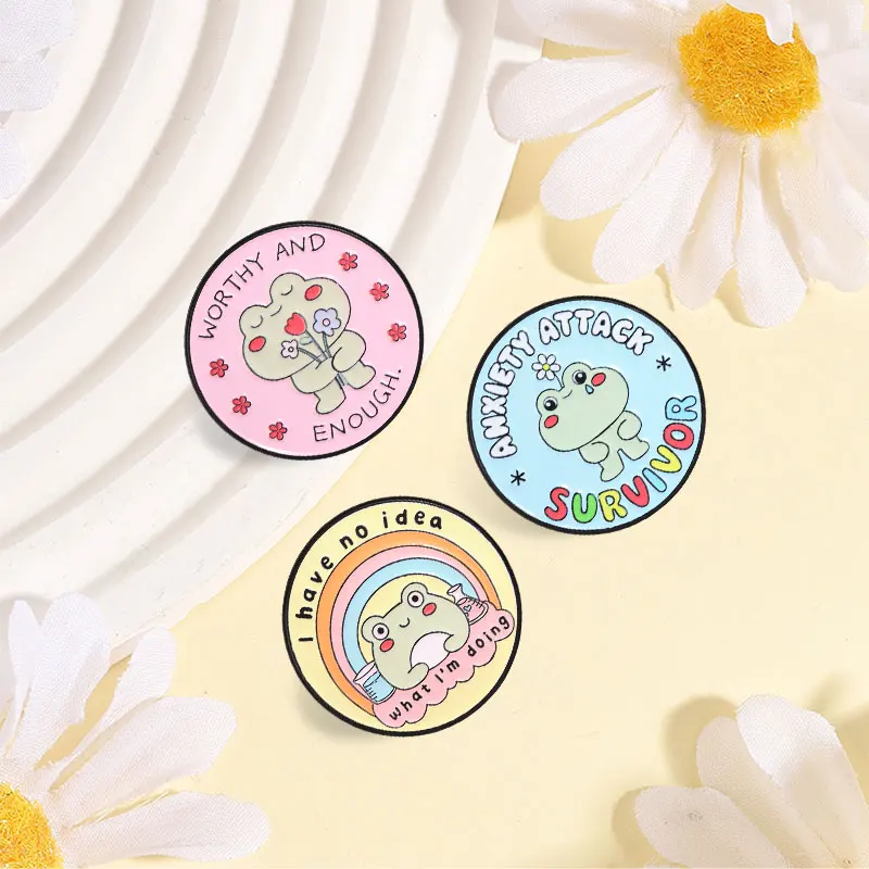 Anxiety Attack Survivor Frog Enamel Pin Worthy And Enough Frog Mental Health Self Love Brooch Decor Bag Lapel Badge Jewelry Gift