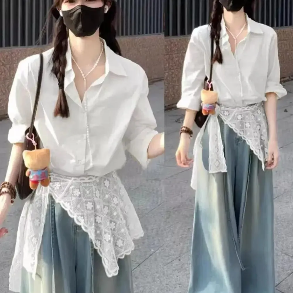 French Hollow Out Lace Shawl Scarf Floral Embroidery White Lace Detachable Collar Breathable Silk Scarf Women
