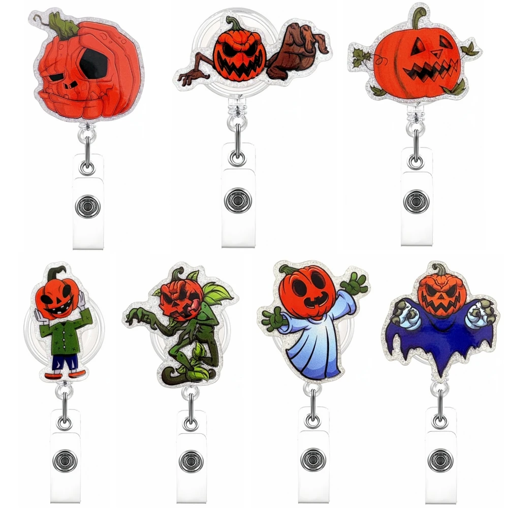 Halloween Badge Holder Personalized Retractable Id Holder Pumpkin Badge Reel Stylish Acrylic Badge Reel For Nurses Id Display