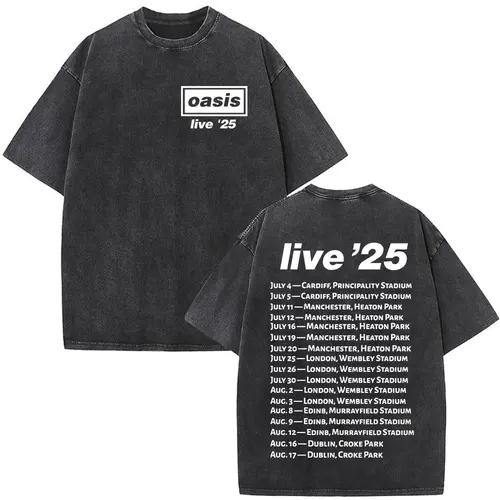 Imagen 2 del producto Camiseta de banda de Rock o-oasis Live 25 Tour Don't Look Back in Anger para hombre y mujer, camisetas de manga corta de algodón de gran tamaño lavadas Vintage